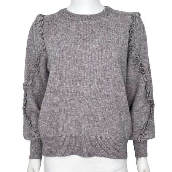 Anna Kay Wool-Blend Crewneck Ruffle Balloon Sleeve Sweater in Grey Women’s Sz M - Picture 4 of 15
